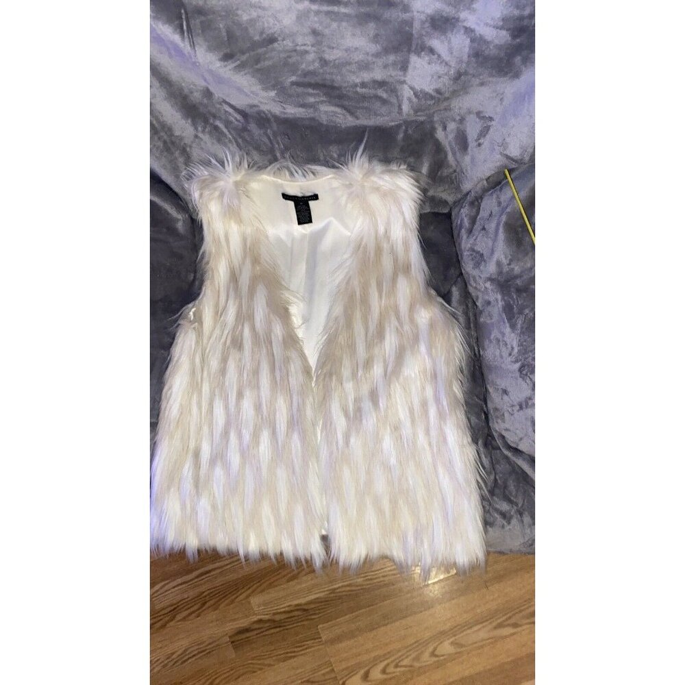 GRACE ELEMENTS Faux Fur VEST Womens Sz M Cream And Beige Blend Casual Work Party - Picture 4 of 16